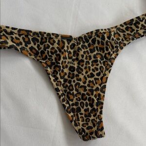 PINK Victoria's Secret Leopard Print Ribbed Thong - Tan, Black, Gold